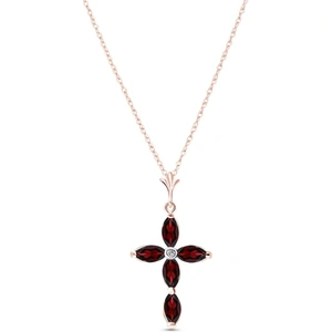 QP Jewellers Garnet & Diamond Vatican Cross Pendant Necklace in 9ct Rose Gold