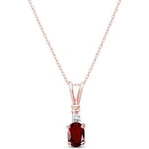 QP Jewellers Garnet & Diamond Cap Oval Pendant Necklace in 9ct Rose Gold