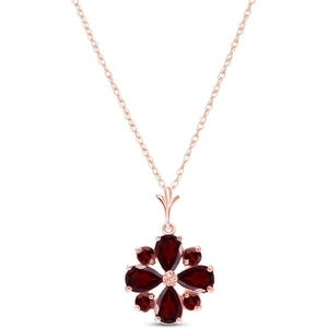 QP Jewellers Garnet Sunflower Pendant Necklace in 9ct Rose Gold