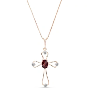 QP Jewellers Garnet & Diamond Venetian Cross Pendant Necklace in 9ct Rose Gold