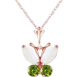 QP Jewellers Opal & Peridot Butterfly Pendant Necklace in 9ct Rose Gold