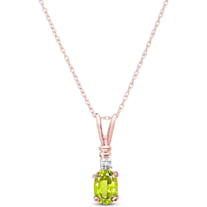 QP Jewellers Peridot & Diamond Cap Oval Pendant Necklace in 9ct Rose Gold