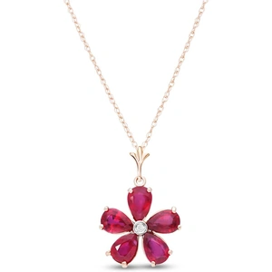 QP Jewellers Ruby & Diamond Flower Petal Pendant Necklace in 9ct Rose Gold