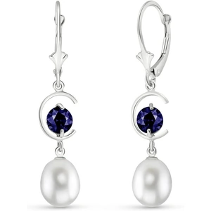 QP Jewellers Pearl & Sapphire Drop Earrings in 9ct White Gold