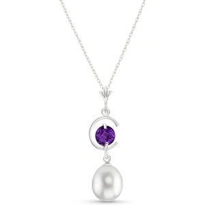 QP Jewellers Pearl & Amethyst Pendant Necklace in 9ct White Gold