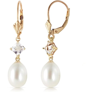 QP Jewellers Pearl & White Topaz Drop Earrings in 9ct Gold