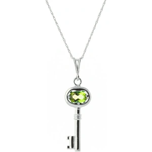 QP Jewellers Peridot Key Charm Pendant Necklace 0.5ct in 9ct White Gold