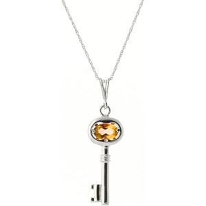 QP Jewellers Citrine Key Charm Pendant Necklace 0.5ct in 9ct White Gold