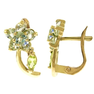 QP Jewellers Aquamarine & Peridot Flower Stud Earrings in 9ct Gold