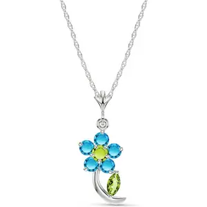 QP Jewellers Peridot & Blue Topaz Flower Petal Pendant Necklace in 9ct White Gold