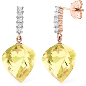 QP Jewellers Lemon Quartz & Diamond Stud Earrings in 9ct Rose Gold