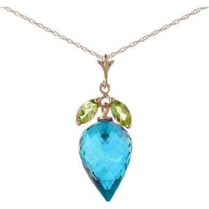 QP Jewellers Blue Topaz & Peridot Drop Pendant Necklace in 9ct Rose Gold