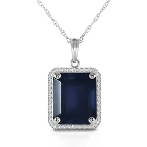 QP Jewellers Sapphire & Diamond Halo Pendant Necklace in 9ct White Gold