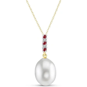 QP Jewellers Pearl, Ruby & Diamond Pendant Necklace in 9ct Gold