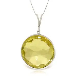 QP Jewellers Round Cut Lemon Quartz Pendant Necklace 17ct in 9ct White Gold