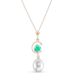 QP Jewellers Pearl & Emerald Pendant Necklace in 9ct Rose Gold
