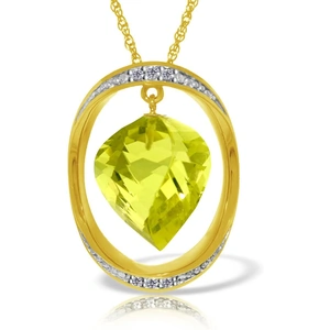 QP Jewellers Lemon Quartz & Diamond Pendant Necklace in 9ct Gold