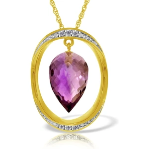 QP Jewellers Amethyst & Diamond Drop Pendant Necklace in 9ct Gold