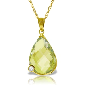 QP Jewellers Lemon Quartz & Diamond Chequer Pendant Necklace in 9ct Gold