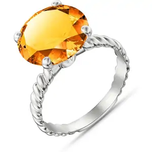 QP Jewellers Round Cut Citrine Ring 5.5ct in 9ct White Gold
