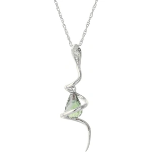 QP Jewellers Green Amethyst & Diamond Serpent Pendant Necklace in 9ct White Gold