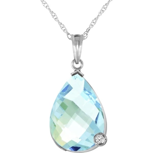 QP Jewellers Blue Topaz & Diamond Chequer Pendant Necklace in 9ct White Gold