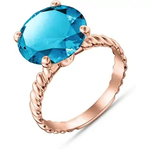 QP Jewellers Round Cut Blue Topaz Ring 8ct in 9ct Rose Gold
