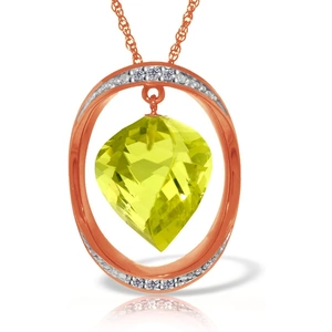 QP Jewellers Lemon Quartz & Diamond Pendant Necklace in 9ct Rose Gold