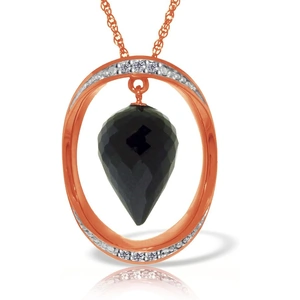 QP Jewellers Black Spinel & Diamond Drop Pendant Necklace in 9ct Rose Gold