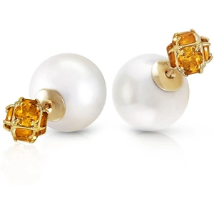 QP Jewellers Pearl & Citrine Double Shell Stud Earrings in 9ct Gold