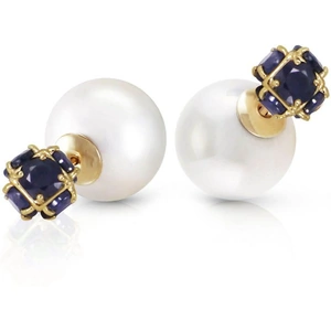 QP Jewellers Pearl & Sapphire Double Shell Stud Earrings in 9ct Gold