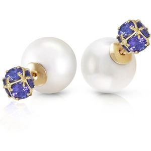 QP Jewellers Pearl & Tanzanite Double Shell Stud Earrings in 9ct Gold