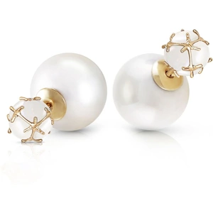 QP Jewellers Pearl & Opal Double Shell Stud Earrings in 9ct Gold