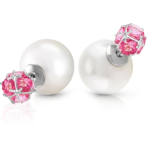 QP Jewellers Pearl & Pink Topaz Double Shell Stud Earrings in 9ct White Gold