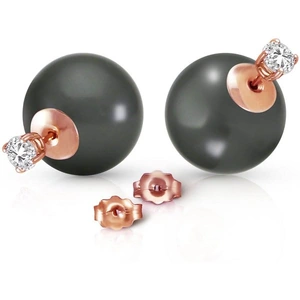 QP Jewellers Black Pearl & Diamond Shell Stud Earrings in 9ct Rose Gold
