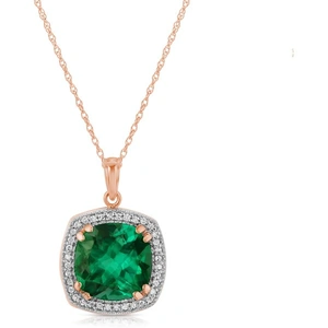 QP Jewellers Lab Grown Emerald & Diamond Pendant Necklace in 9ct Rose Gold