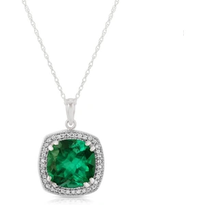 QP Jewellers Lab Grown Emerald & Diamond Pendant Necklace in 9ct White Gold