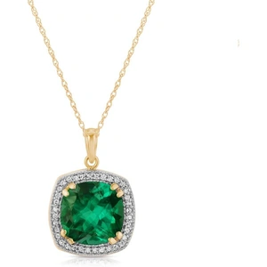 QP Jewellers Lab Grown Emerald & Diamond Pendant Necklace in 9ct Gold