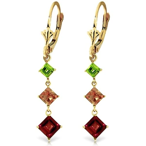 QP Jewellers Garnet, Peridot & Citrine Three Stone Drop Earrings in 9ct Gold