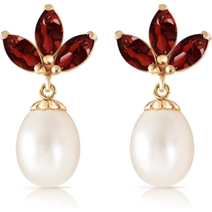 QP Jewellers Pearl & Garnet Petal Drop Earrings in 9ct Gold