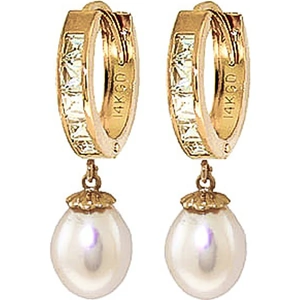 QP Jewellers Pearl & White Topaz Huggie Earrings in 9ct Gold