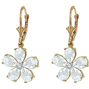 QP Jewellers Aquamarine & Diamond Flower Petal Drop Earrings in 9ct Gold