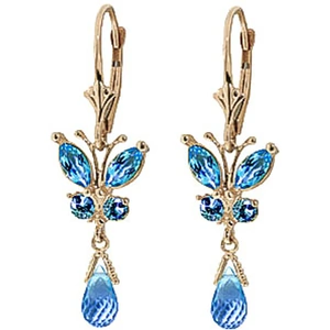 QP Jewellers Blue Topaz Butterfly Drop Earrings 2.74 ctw in 9ct Gold