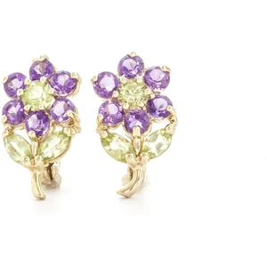 QP Jewellers Amethyst & Peridot Flower Petal Stud Earrings in 9ct Gold