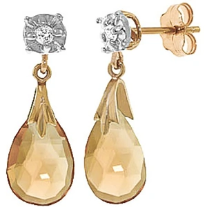 QP Jewellers Citrine & Diamond Comet Stud Earrings in 9ct Gold