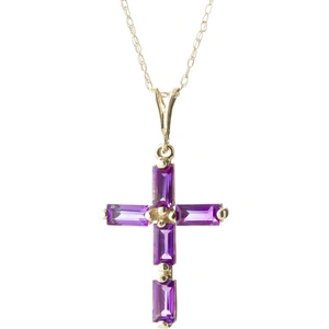 QP Jewellers Amethyst Cross Pendant Necklace 1.15 ctw in 9ct Gold