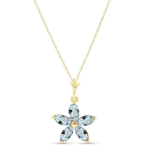 QP Jewellers Aquamarine Flower Star Pendant Necklace 1.4 ctw in 9ct Gold