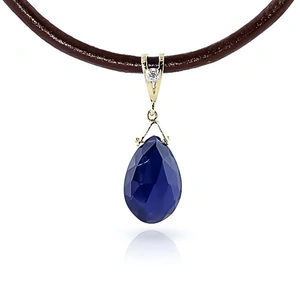 QP Jewellers Sapphire Leather Pendant Necklace 7.81 ctw in 9ct Gold