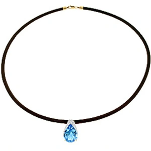 QP Jewellers Blue Topaz Snowcap Leather Pendant Necklace 6 ct in 9ct Gold