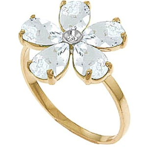 QP Jewellers Aquamarine & Diamond Five Petal Ring in 9ct Gold